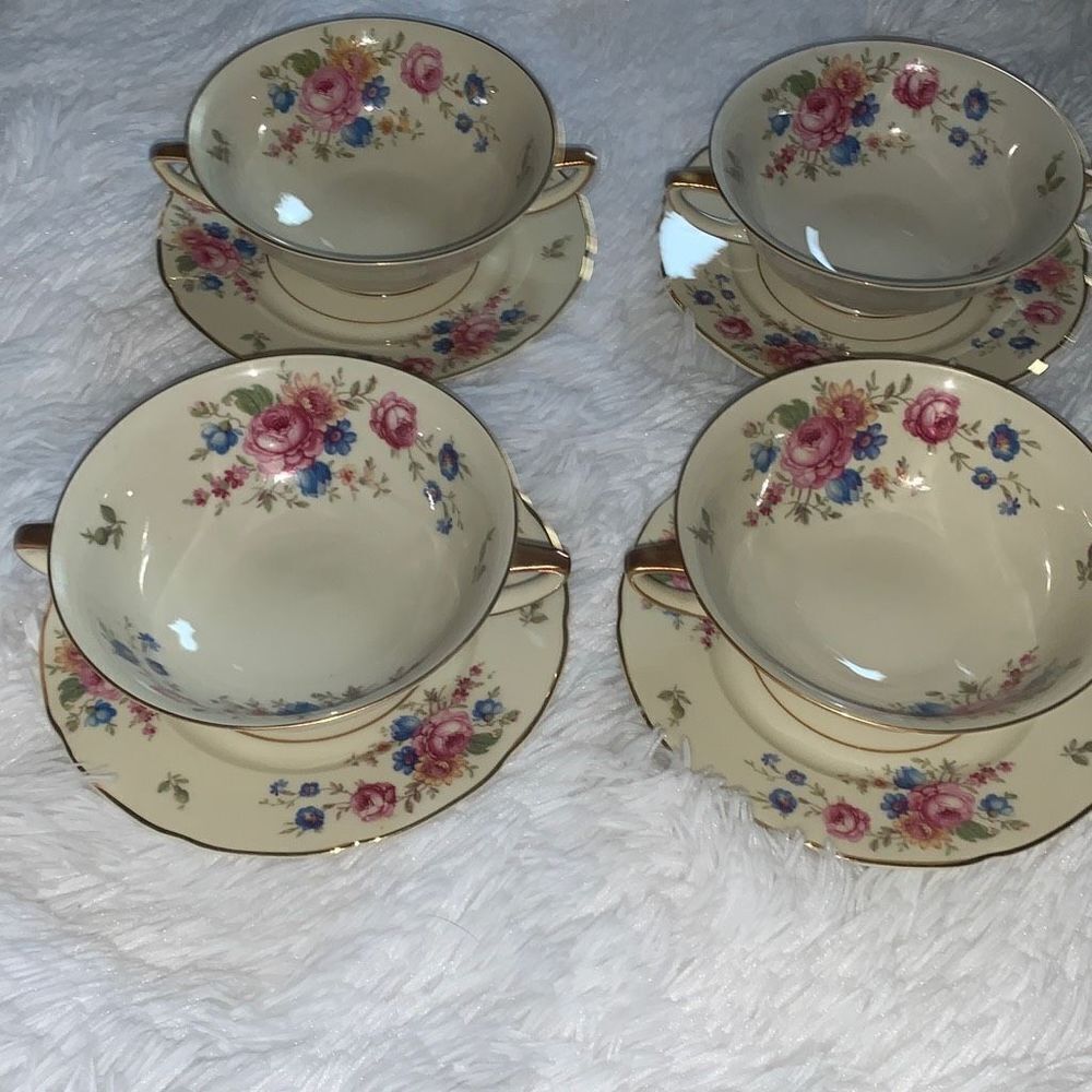 Vintage 1930’s Selb Bavaria Heinrich & Co Set of 4 Double Handles Soup Bowls